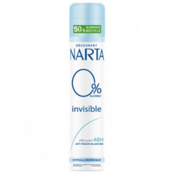 LOT DE 2 - NARTA - Invisible 0% Déodorant Anti Transpirant Femme 48h Anti-Traces - flacon de 200 ml