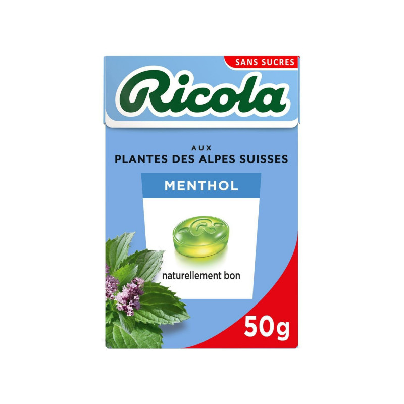 LOT DE 6 - RICOLA - Menthol Bonbons Suisse aux Plantes Sans Sucres - Boite de 50 g