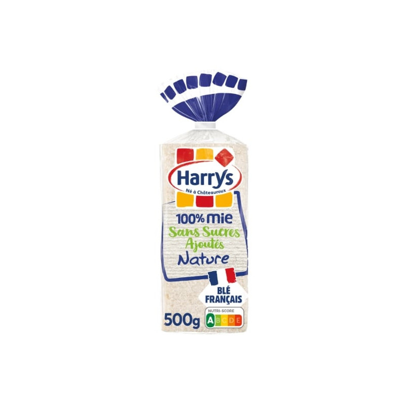 LOT DE 2 - HARRYS - Pain de mie 100% mie nature sans croûte sans sucres ajoutés - paquet de 20 tranches - 500 g