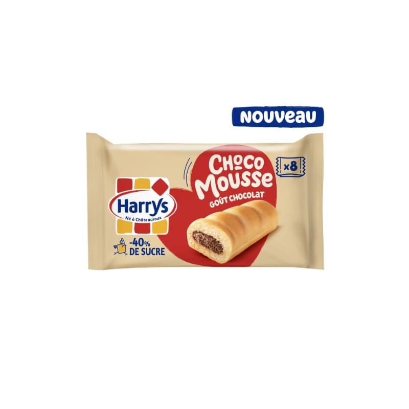 LOT DE 6 - HARRYS - Choco Mousse Chocolat Gâteaux moelleux Fourrés Moins de Sucres - sachet de 280 g