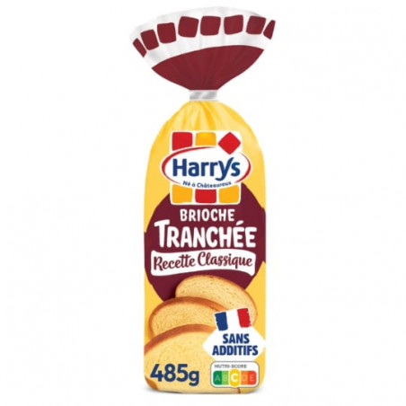 LOT DE 4 - HARRYS - Brioche tranchée recette classique nature sans additifs - sachet de 485 g