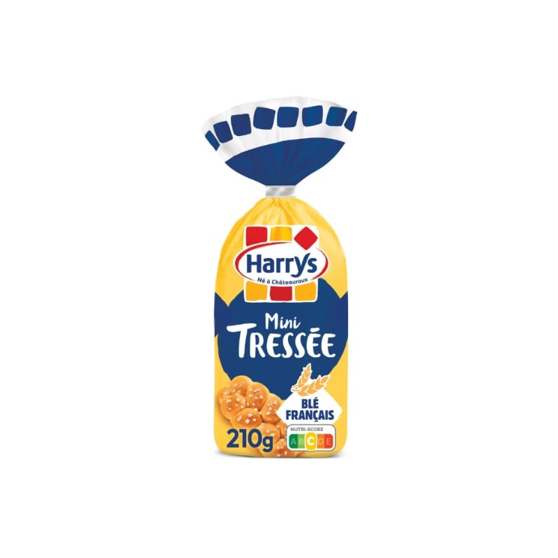 LOT DE 4 - HARRYS - Brioche mini tressée nature au sucre perlé sans additifs - sachet de 210 g