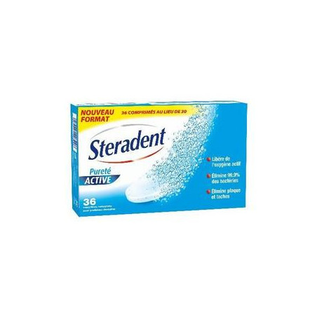 LOT DE 5 - STERADENT - Nettoyants Pureté Active pour prothèses dentaires - boite de 36 comprimés