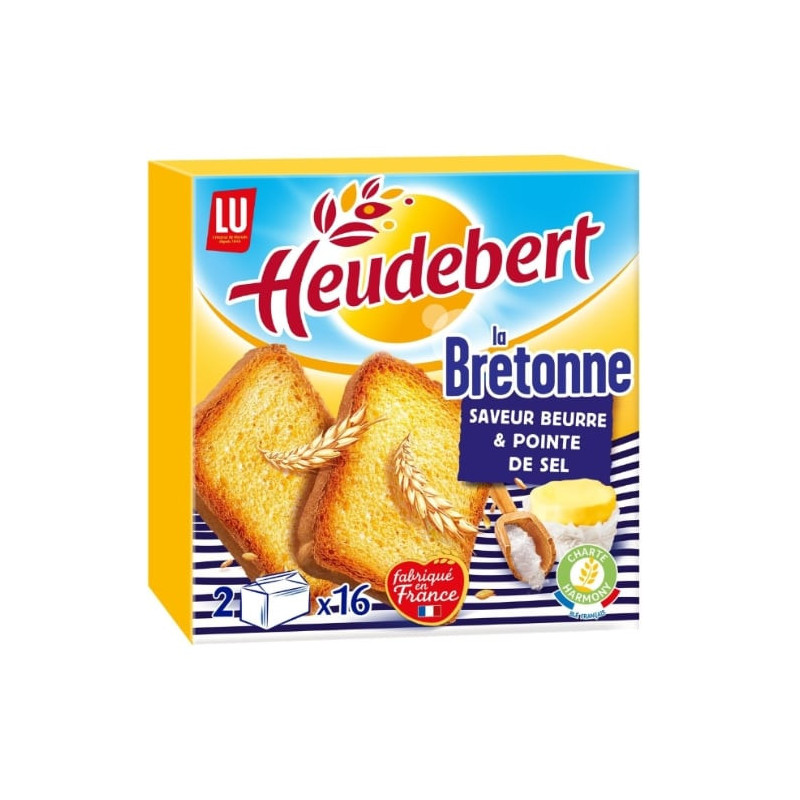 LOT DE 4 - HEUDEBERT - Biscottes au sel de guérande La Bretonne - boîte de 32 tranches - 290 g