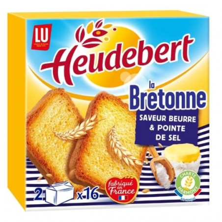 LOT DE 4 - HEUDEBERT - Biscottes au sel de guérande La Bretonne - boîte de 32 tranches - 290 g