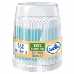 LOTUS - Coton-tiges Coton bio - distributeur de 160 bâtonnets