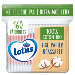 LOT DE 4 - LOTUS - Coton-tiges Coton bio - sachet de 160 bâtonnets