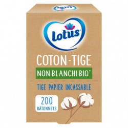 LOT DE 2 - LOTUS - Coton-tiges en papier et Coton Bio non blanchi - boite de 200 bâtonnets