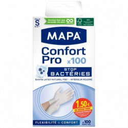 LOT DE 4 - MAPA - Confort Pro Stop Bactéries Taille S Gants Latex - Boîte de 100 gants