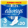LOT DE 4 - ALWAYS -Ultra Day and Night Avec Ailettes Taille 3 - paquet de 20 serviettes hygiéniques