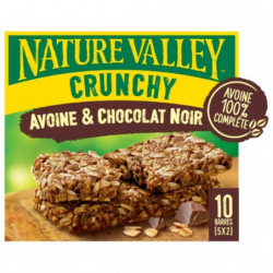 LOT DE 6 - NATURE VALLEY - Barres Céréales Crunchy Avoine et Chocolat Noir - boîte de 5 sachets de 2 barres - 210 g