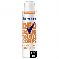 LOT DE 6 - REXONA - Déo Spray 72h Pour Tout le Corps Peaux Sensibles Fraîcheur Agrumes - Spray de 150 ml