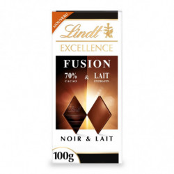 LOT DE 6 - LINDT - Excellence Fusion Noir 70% Cacao et Lait Extra Fin - tablette de 100 g