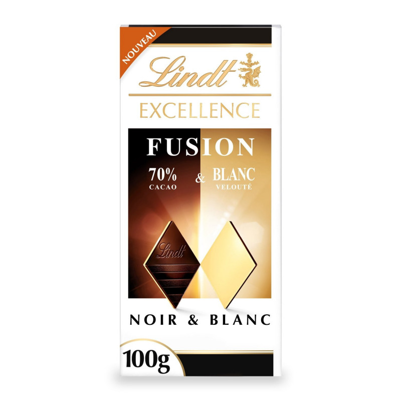 LOT DE 4 - LINDT - Excellence Fusion Noir 70% Cacao et Blanc Velouté  - tablette de 100 g