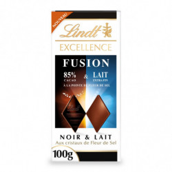 LINDT - Excellence Fusion Fleur de Sel Noir 85% Cacao et Lait Extra Fin - tablette de 100 g