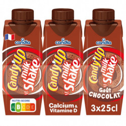 CANDY UP - Milkshake Goût Chocolat Boisson Lactée - pack de 3 briques de 25 cl