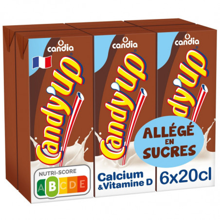 LOT DE 4 - CANDY UP - Goût Chocolat allégé en sucres Boisson Lactée - pack de 6 briques de 20 cl