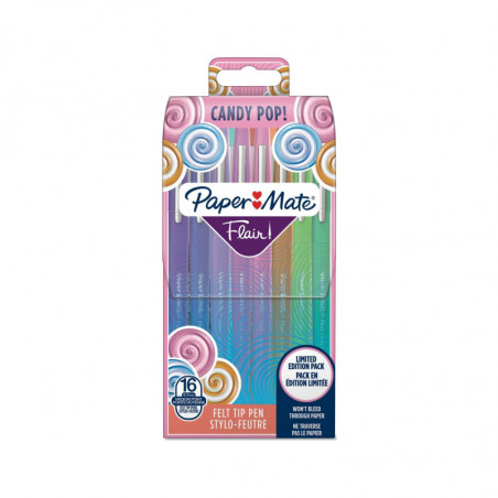 LOT DE 4 - PAPER MATE - Flair Candy Pop Felt Tip Pen Stylo Feutre d'écriture  Pointe Moyenne - étui de 16 Feutres