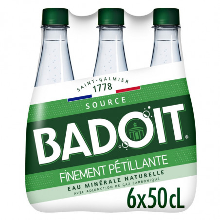 BADOIT - Eau Gazeuse Naturelle Finement Pétillante - pack de 6 bouteilles de 50 cl