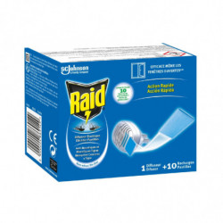 LOT DE 3 - RAID - Diffuseur + Recharges Plaquettes Action Rapide Anti-Moustique - diffuseur + 10 recharges