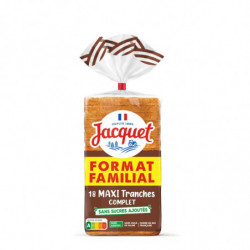 LOT DE 5 - JACQUET - Pain de mie Complet Sans Sucres Ajoutés Maxi Tranches - paquet de 21 tranches - 825 g