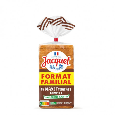 LOT DE 5 - JACQUET - Pain de mie Complet Sans Sucres Ajoutés Maxi Tranches - paquet de 21 tranches - 825 g