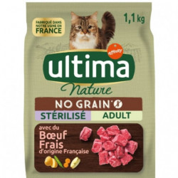 LOT DE 2 - ULTIMA - Croquettes No Grain Chat Sterilisé Adult Buf Sans Céréales - sac de 1,1 kg