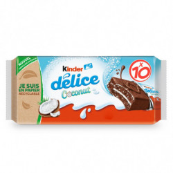 KINDER DELICE - Gâteau Coconut Fourré Noix de Coco - paquet de 10 gateaux de 37 g