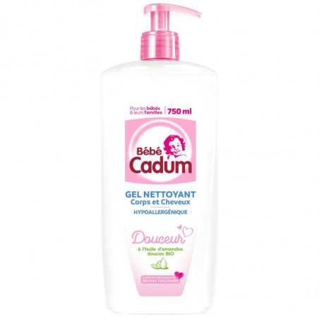 BEBE CADUM - Gel Nettoyant Corps et Cheveux sans savon à l'huile d'amande douce bio - pompe de 750 ml
