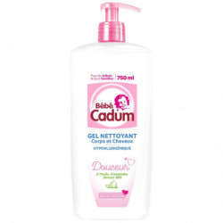 LOT DE 3 - BEBE CADUM - Gel Nettoyant Corps et Cheveux sans savon à l'huile d'amande douce bio - pompe de 750 ml