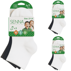 "Lot de 3 chaussettes courtes SENNA enfant garçon coton coloris assortis taille 27-31"
