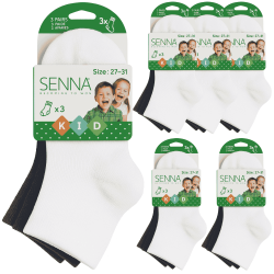 👉 Lot de 6 SENNA chaussettes courtes garçon coton – Taille 27-31 – Paquet de 3 paires