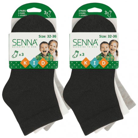 Lot de 2 paquets SENNA – Chaussettes courtes enfant garçon 32-36 en coton – Coloris unis assortis