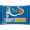 LOT DE 4 - PURINA ONE - Spécial Chat Stérilisés Patée Assortiment Saumon Dinde - 4 sachets de 85 g