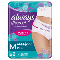 ALWAYS - Discreet Culottes Blanches Plus Taille M Fuites Urinaires - paquet de 9 Culottes