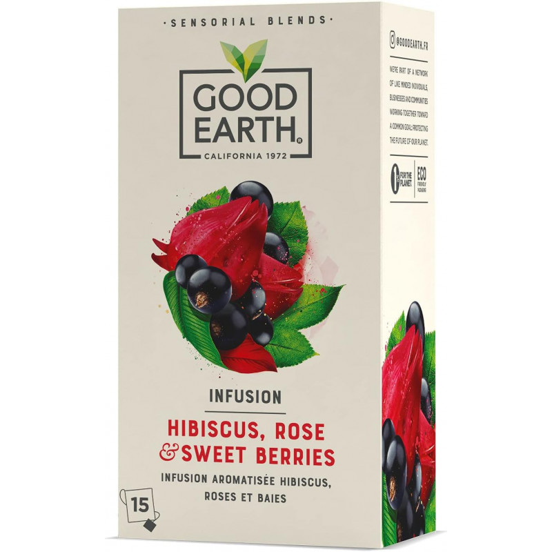 GOOD EARTH - Infusion aromatisée Hibiscus Roses et Baies - paquet de 15 sachets