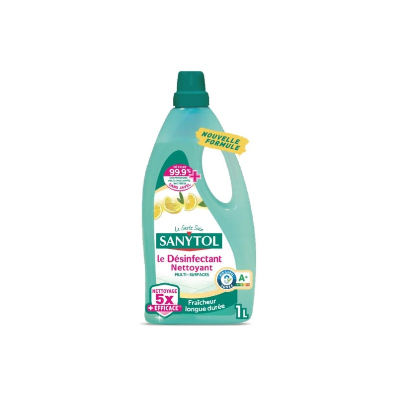 LOT DE 3 - SANYTOL - Nettoyant ménager désinfectant sols et surfaces Citron - bouteille de 1 l