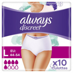 LOT DE 3 - ALWAYS - Discreet Culottes Blanches Normal Taille L Fuites Urinaires - 10 Culottes