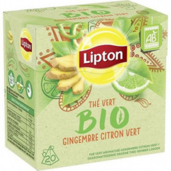 LIPTON - Thé vert aromatisé Gingembre Citron Vert Bio - boite de 20 sachets