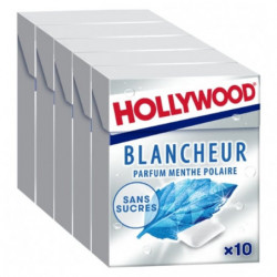 LOT DE 6 - HOLLYWOOD - Blancheur Chewing-gum à la menthe polaire sans sucres - blistaer de 5 boîtes de 10 dragées - 70 g