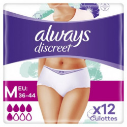 ALWAYS - Discreet Culottes Blanches Normal Taille M Fuites Urinaires - 12 Culottes