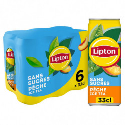 LOT DE 6 - LIPTON - Ice Tea Zéro thé pêche sans sucres - pack de 6 canettes de 33 cL 