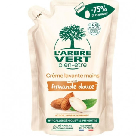 LOT DE 6 - L'ARBRE VERT - Recharge crème lavante mains amande douce bio - 300 ml