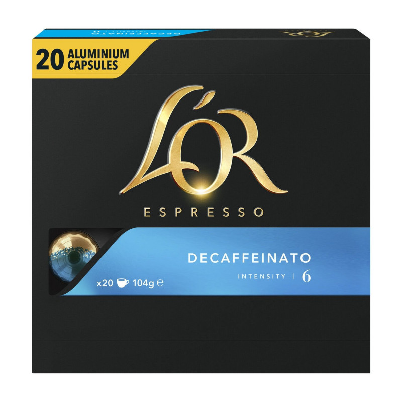 L'OR - Espresso décaféiné Decaffeinato Intensité 6 - paquet de 20 Capsules Café Compatible Nespresso