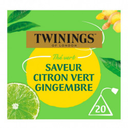 TWININGS - Thé Vert Saveur Citron Vert Gingembre - boite de 20 sachets