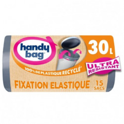 LOT DE 4 - HANDY BAG - Ultra-Résistants Sacs poubelle 30 L à poignées coulissantes Fixation élastique - 15 sacs