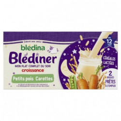 LOT DE 4 - BLEDINA - Blédîner Céréales lactées carottes petits pois dès 12 mois - pack de 2 x 250 ml