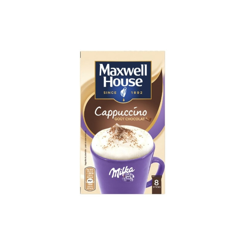 LOT DE 4 - MAXWELL HOUSE - Cappuccino Milka Café Soluble 8 sticks - Sachet de 154 g