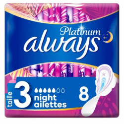LOT DE 3 - ALWAYS - Platinum Nuit Taille 3 - Serviette Hygiénique Avec Ailettes - paquet de 8 serviettes