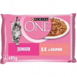 LOT DE 2 - PURINA ONE - Junior Pâtée pour chat au saumon - blister de 4 sachets de 85 g